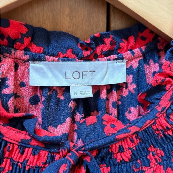 Loft flowy red & blue floral drop waist dress - Picture 2 of 7
